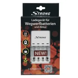 Încarcator STRONG pentru 4 baterii alkaline sau acumulatori (Ni-Cd, Ni-Mh)