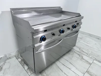 Gratar profesional, Ideal Inox, placa neteda si striata, 120 cm, gaz natural, Linia 630