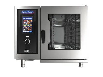 Cuptor gastonomic 6 GN 1/1, ecran tactil, aburi si 5 functii de spalare, WIFI, USB, Ideal Inox, Gaz Natural