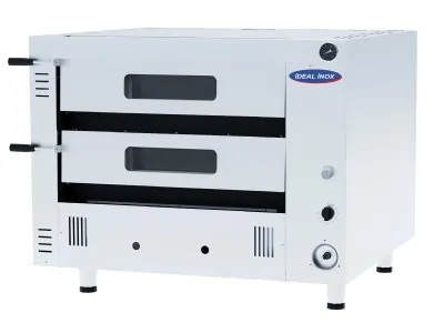 Cuptor pentru pizza pe gaz cu doua camere, Ideal Inox, 4 pizza x 35 cm