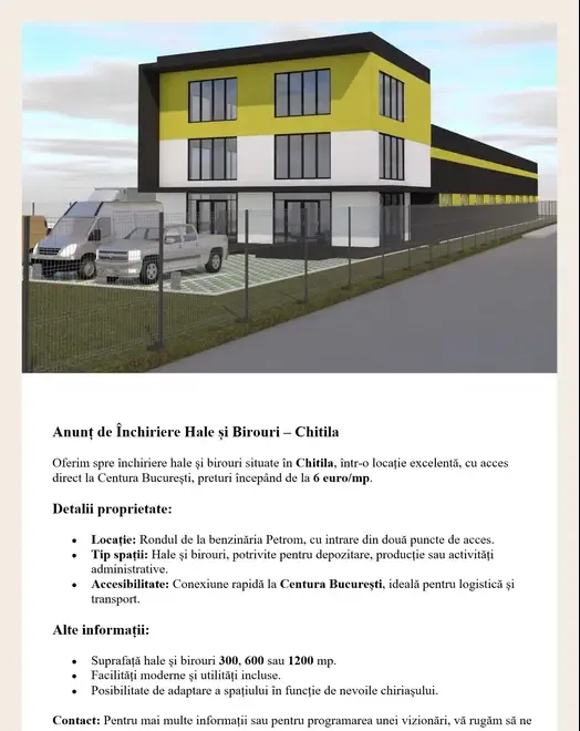 Inchiriere Hale si Birouri -Chitila