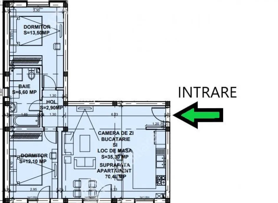 Apartament la cheie 70 mp utili cu 3 camere balon parcare Dn