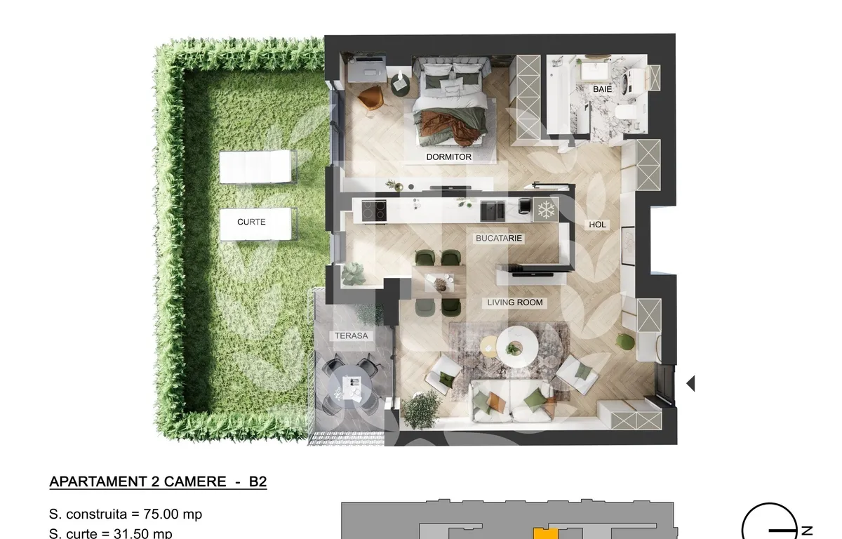 Pipera Plaza apartament 2 camere gradina privata bloc finalizat