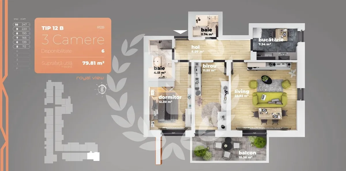 Piata Sudului apartament 3 camere 79 81 mp utili