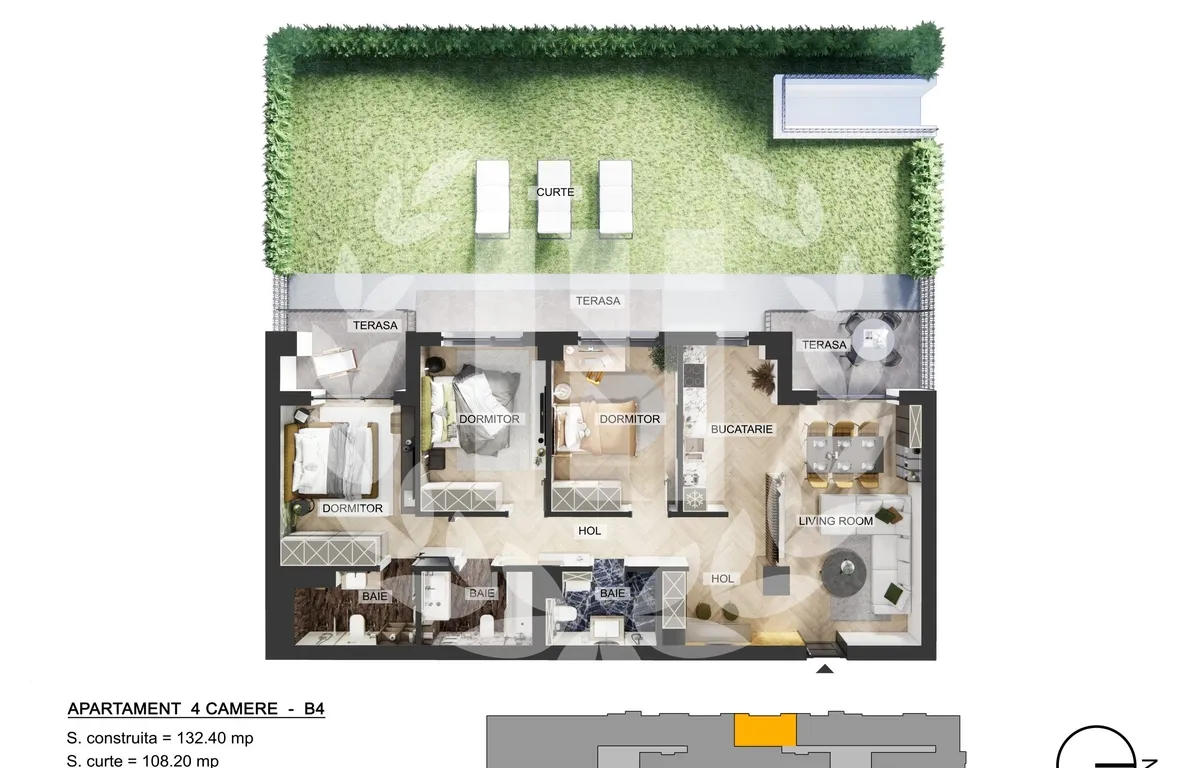 Plaza Pipera apartament 4 camere curte privata bloc finalizat