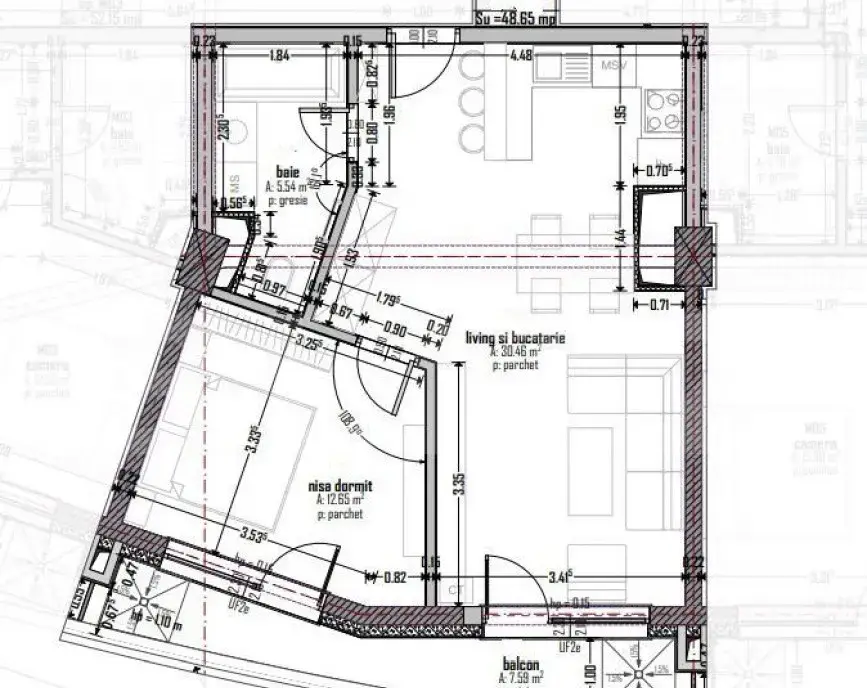 Apartament 2 camere finisat 49mp zona Frunzisului