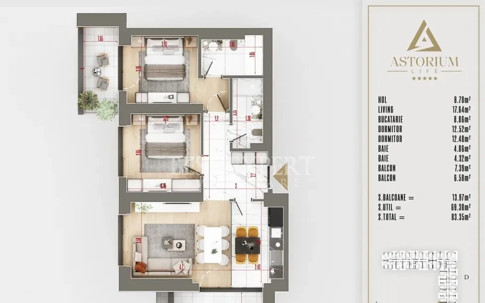 Titan Pallady 3 camere decomandate incalzire in pardoseala 3 min stb