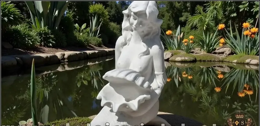 Statueta sirena cu scoica alb model S49