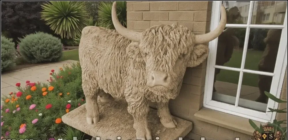 Statueta vacuta Highland galben patinat model S106