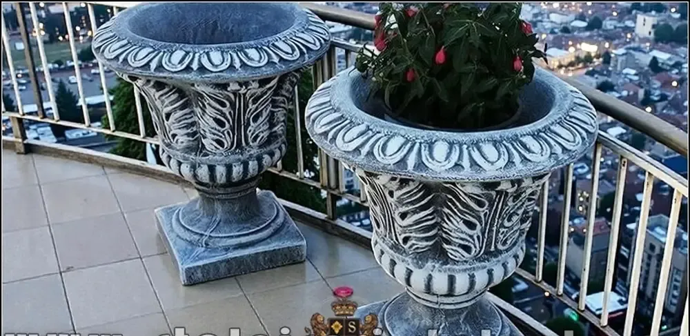 Vaza ornament stejar gri patinat model V3