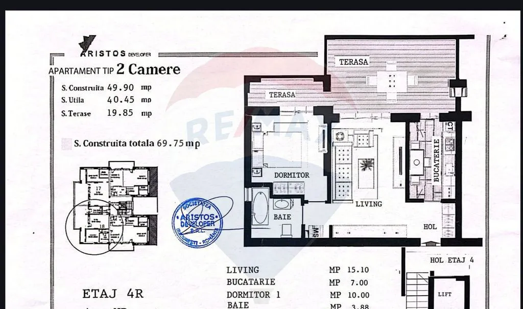 Apartament cu 2 camere de vanzare cu terasa bloc 2020 R