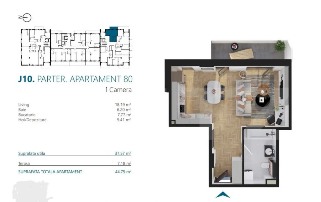 Apartament cu o camera 37 mp Ansamblu Rezidential zona ri