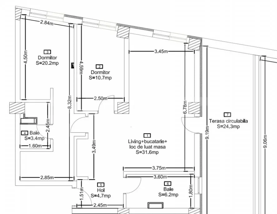 Apartament 3 camere 2 bai 77mp terasa bloc nou zona Cor