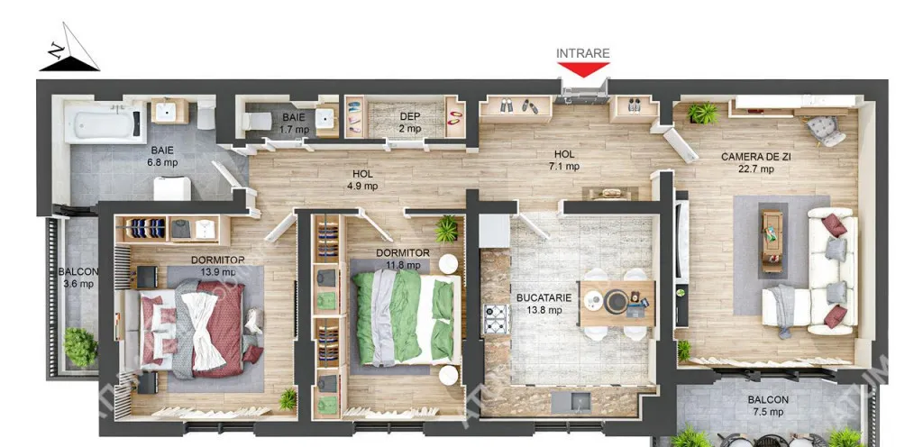 Apartament cu 3 camere decomandate si 2 balcoane in Sibiu