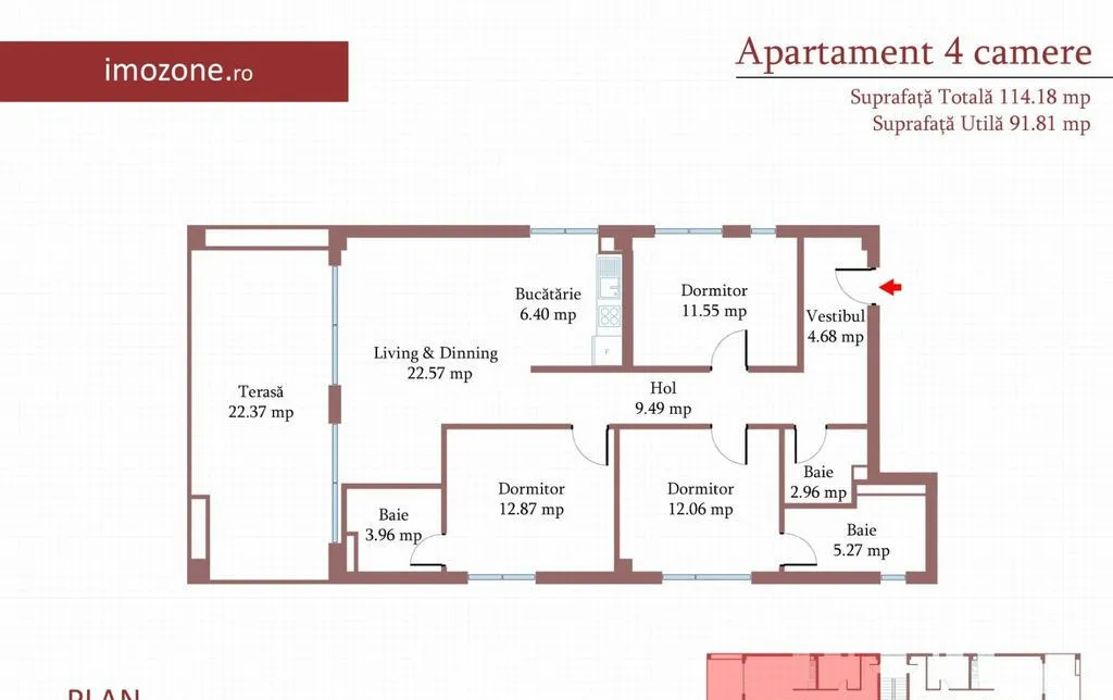 4 camere 3 bai metrou incalzire in pardoseala ferestr