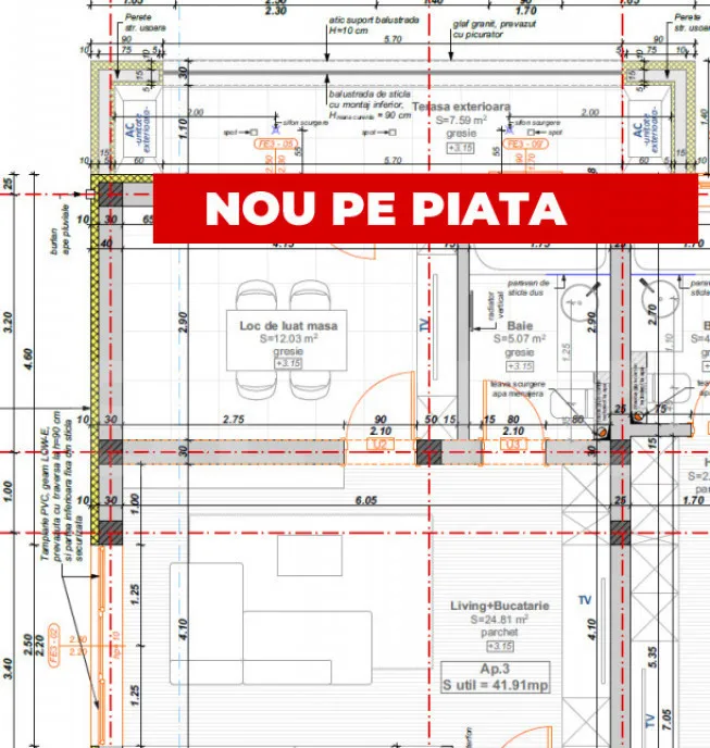 Apartament cu 2 camere 41 91 mp balcon 7 6 mp zona Hotel