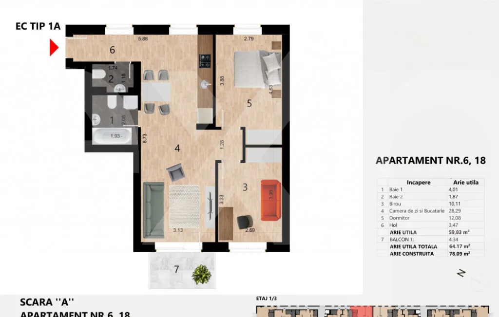 Apartament 3 camere 60 mp Zorilor langa liceul Waldorf