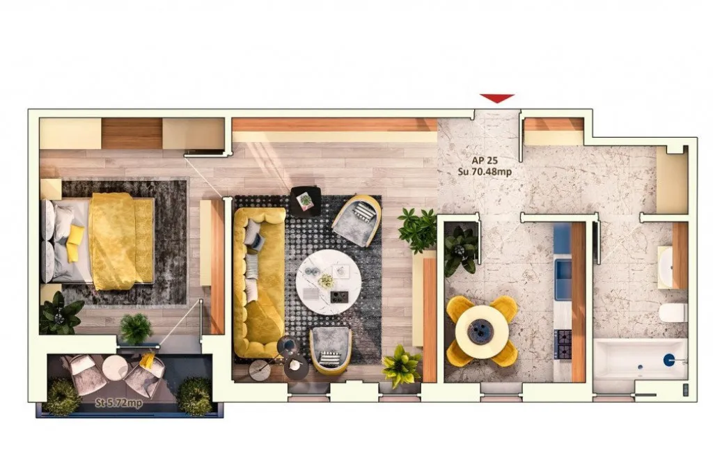 Apartament 2 camere semidecomandate 52 mp 9 30mp balcon p