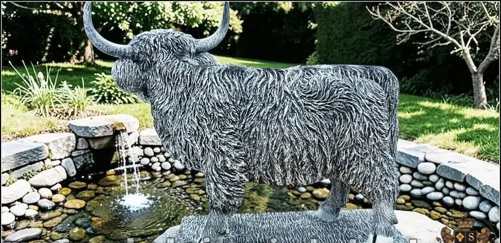Statueta vacuta Highland gri patinat model S106