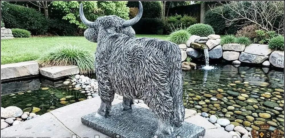 Statueta vacuta Highland gri patinat model S106
