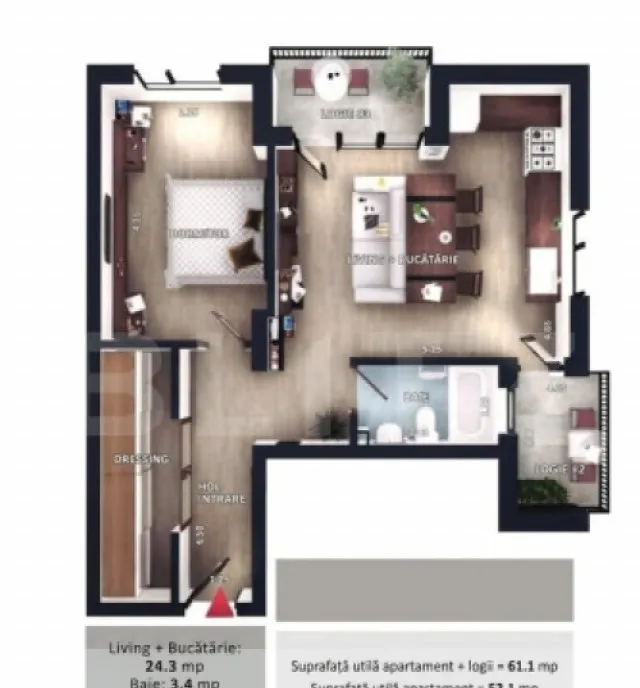 Apartament 2 camere 2 balcoane cf parcare subterana boxa