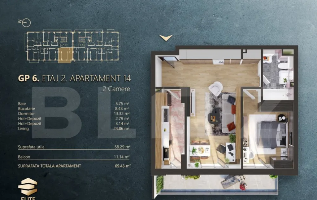 Apartament 2 camere decomandate 55mp garaj Abatorului
