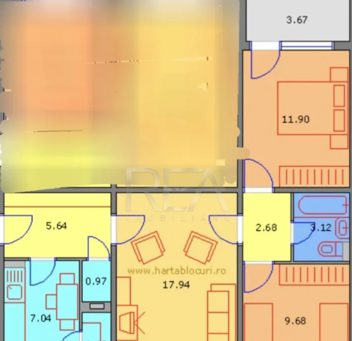 3 camere 3/4 anvelopat boxa 65 mp Drumul Taberei