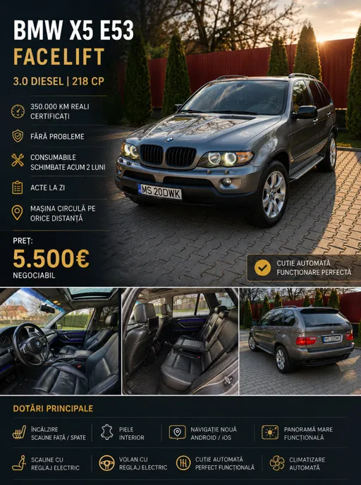 Bmw X5 E53 ingrijit cu schimburile si actele la zi 5 500 eur