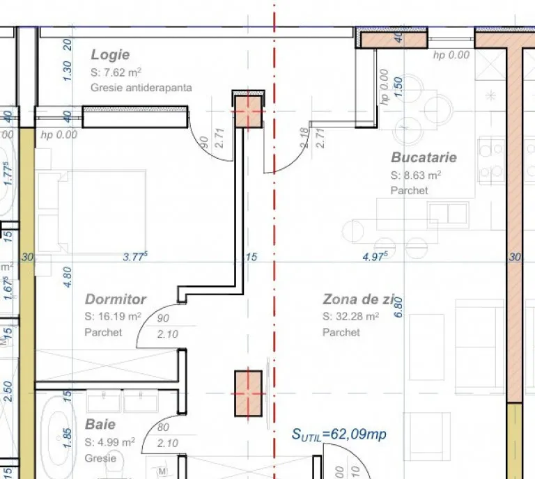 Apartament cu 2 camere semidecomandat 62 mp utili zona Ar