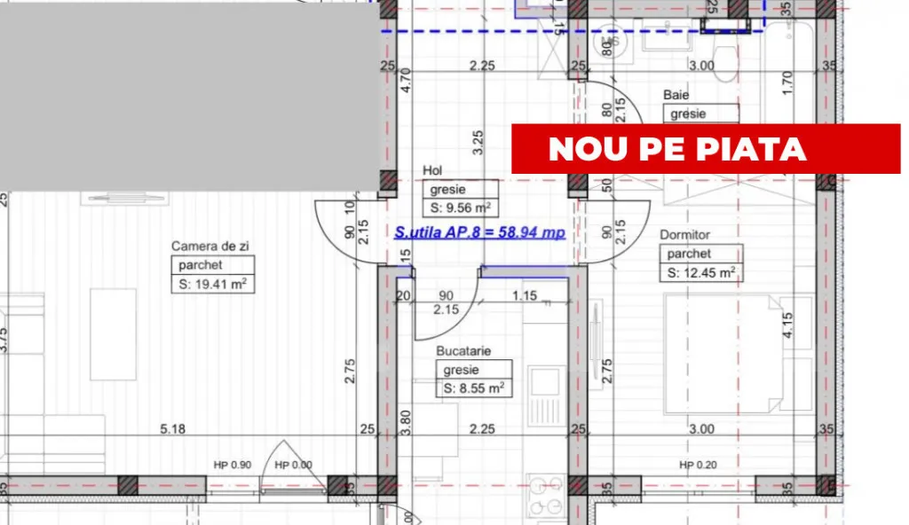 Apartament 2 camere decomandat - loc de parcare 59MP