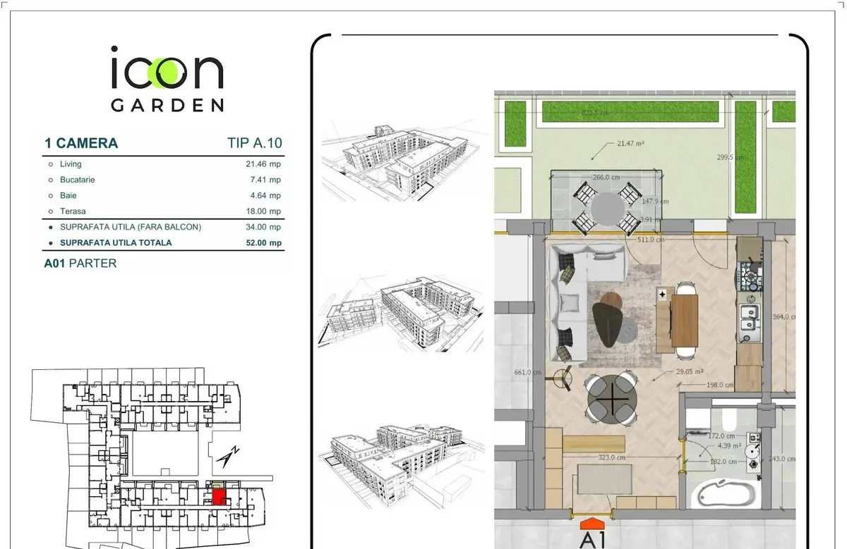 Icon Garden garsoniera ansamblu finalizat te muti imediat
