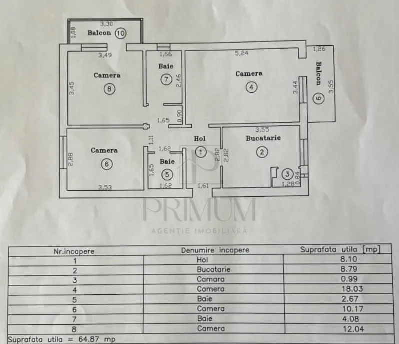 Aradului 3 camere 2 bai 2 balcoane etaj 3 centrala