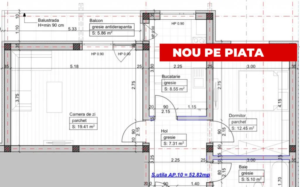 Apartament 2 camere decomandat - loc de parcare 53MP