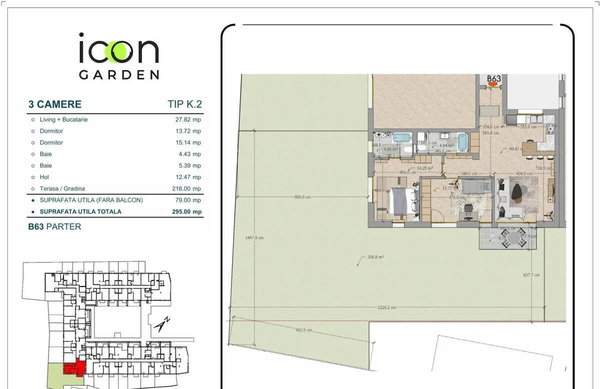 Apartament 3 camere icon Garden