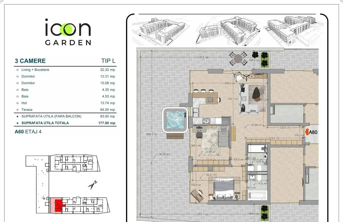 Apartament 3 camere si terasa de 94 mp Ansamblu nou finalizat