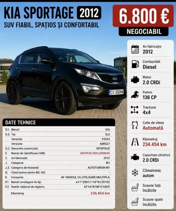 Kia Sportage 2012 automata 6800 euro 6 800 eur