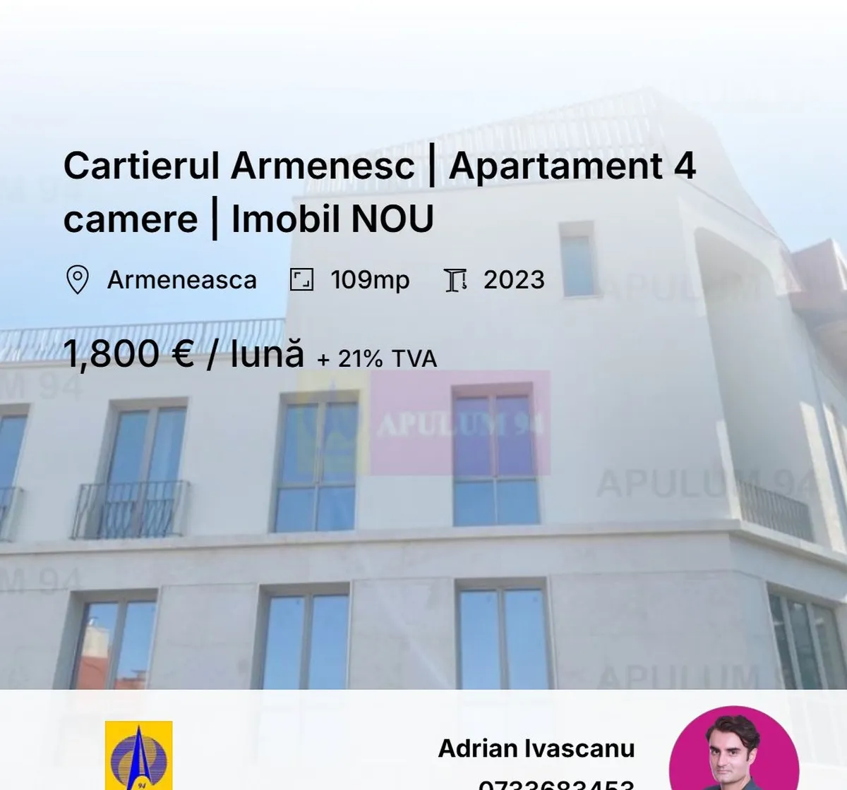 Armeneasca 4 camere 109 mp mobilat utilat boutique 2023 terasa