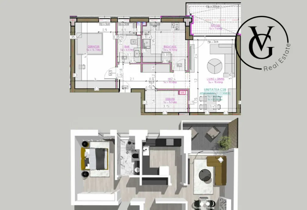 Apartament cu 2 camere Blue Bike Eden