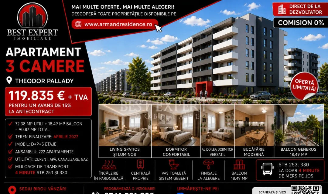 Trei camere ideal familiie reducere 50 la parcare pentru avans 15