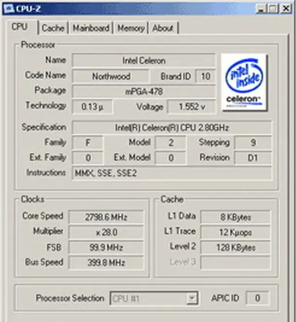 procesor Intel Celeron 4 CPU 2800 Mhz