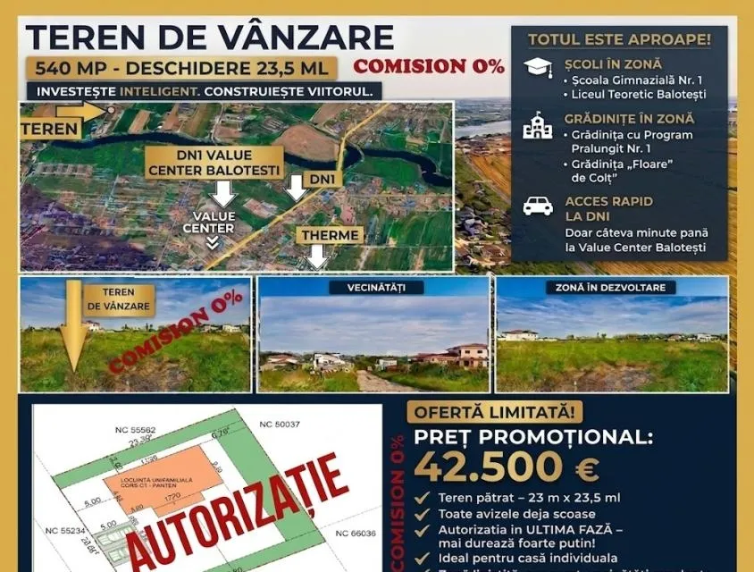 Balotesti/ Corbeanca Teren 540 mp Proiect Avize Autorizatie in curs