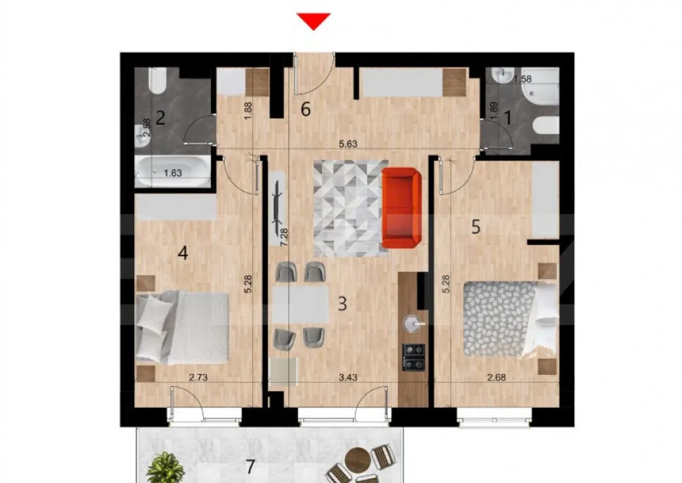 Apartament 3 camere 64mp Semifinisat Parcare Boxa zona