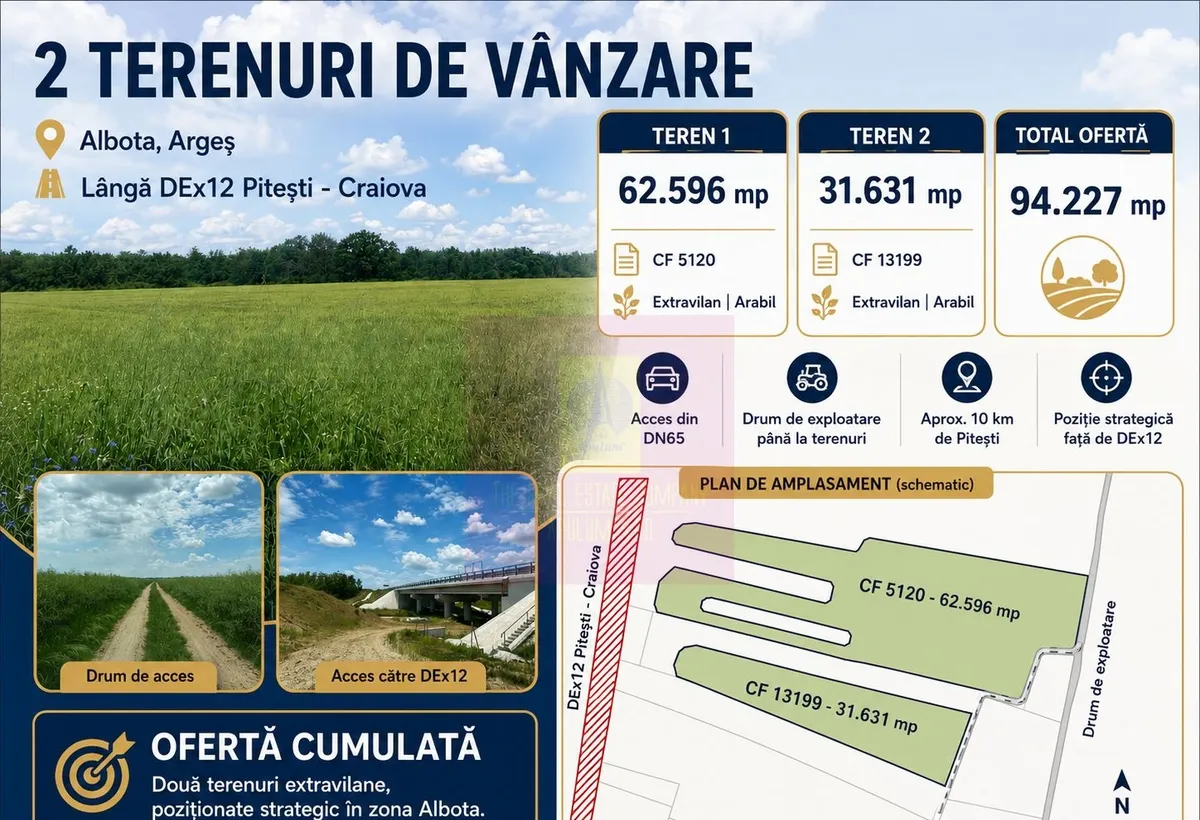Terenuri cu potential logistic si industrial Albota Arges langa DEx