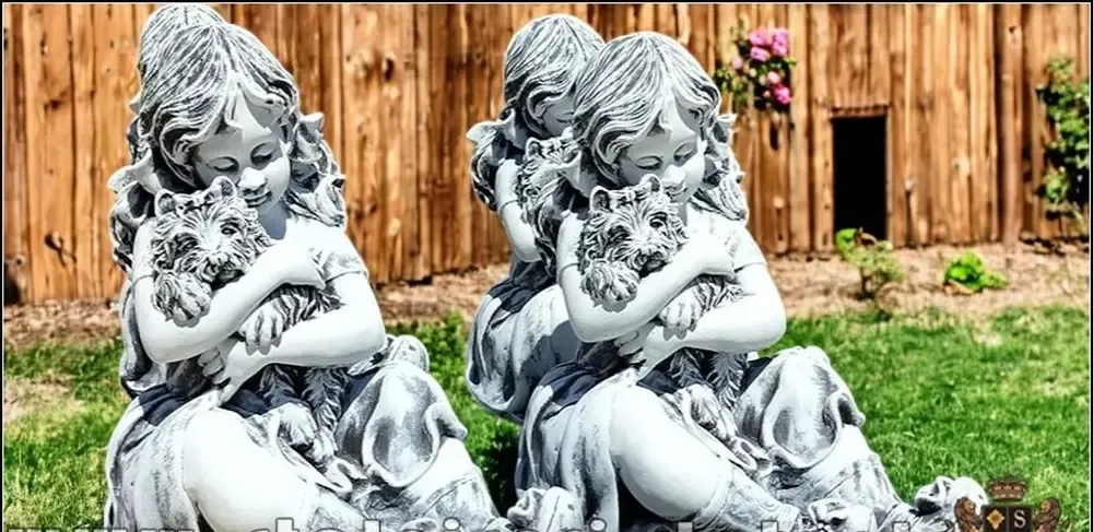 Statueta fetita cu catelus gri model S88
