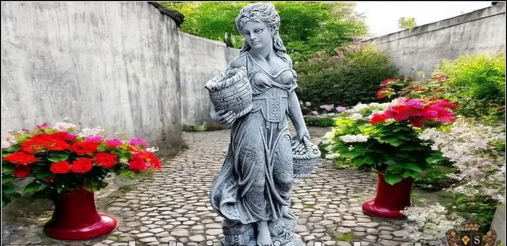 Statueta fata cu cosulete gri patinat model S23