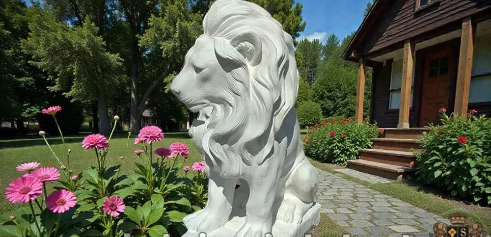 Statueta leu in sezut alb marmorat model S46