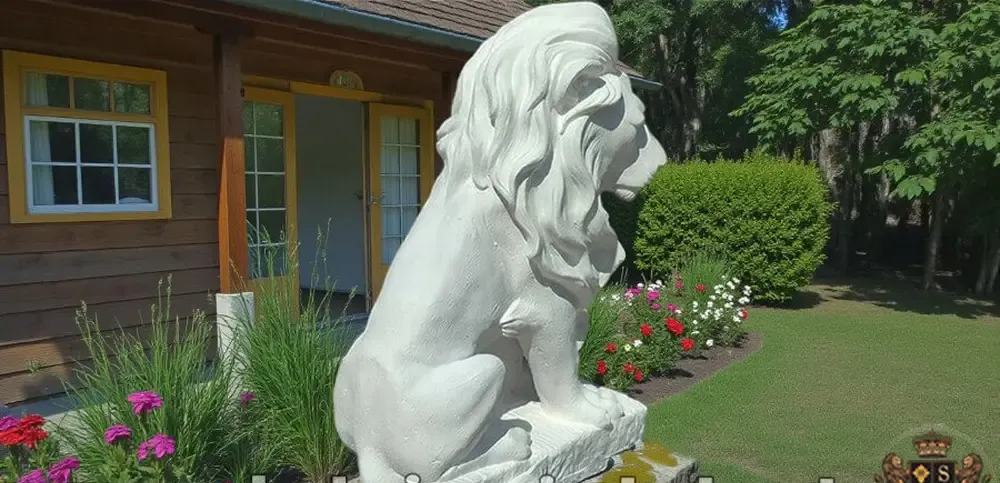 Statueta leu in sezut alb marmorat model S46