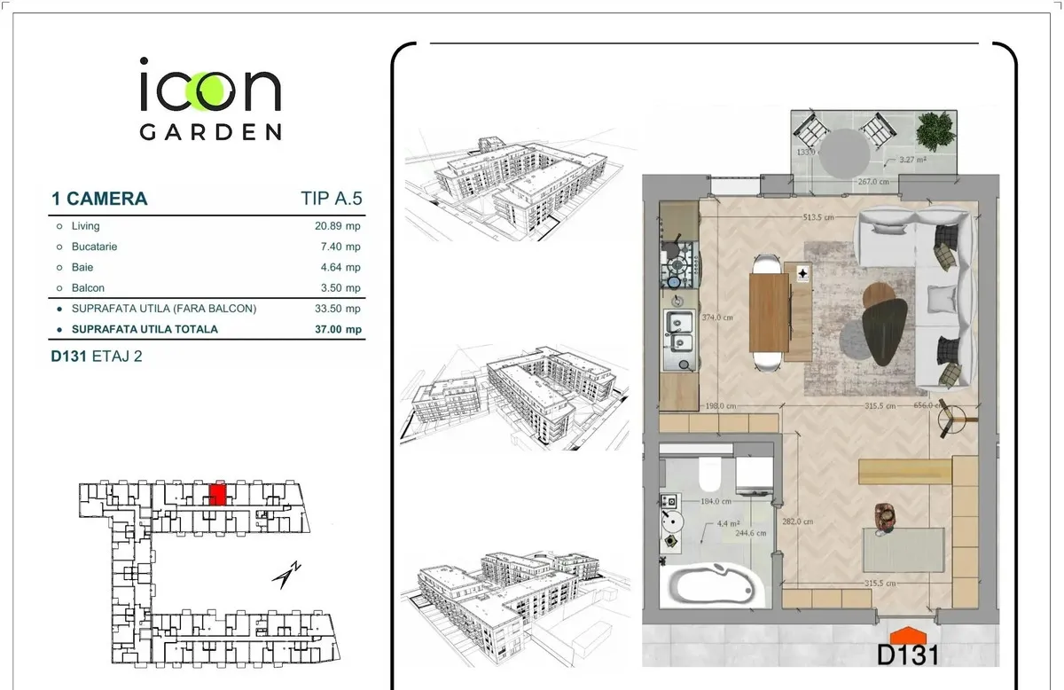Garsoniera etaj 2 ansamblul nou Icon Garden Mosilor gata de mutare
