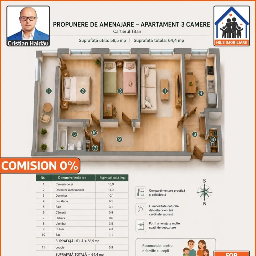 De vanzare Apartament cu 3 camere in Titan