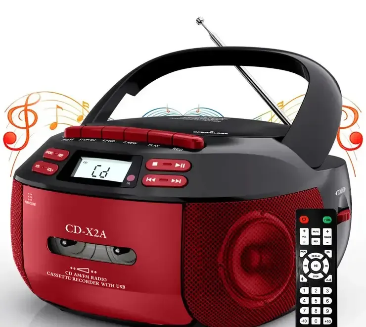 Radiocasetofon cu CD player 2 x 2 5 W rosu